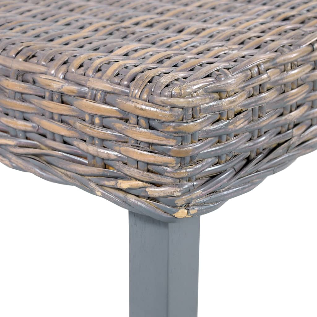 vidaXL Bancă, gri, 110 cm, ratan kubu natural și lemn masiv de mahon