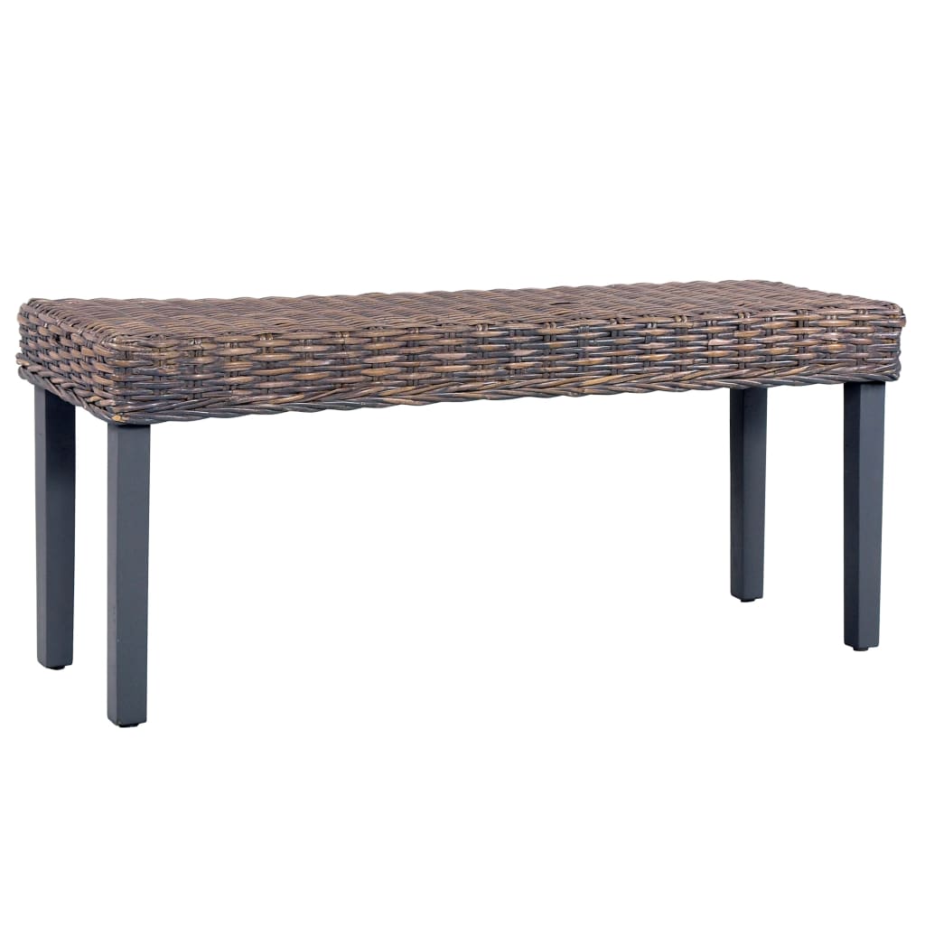 vidaXL Bancă, gri, 110 cm, ratan kubu natural și lemn masiv de mahon