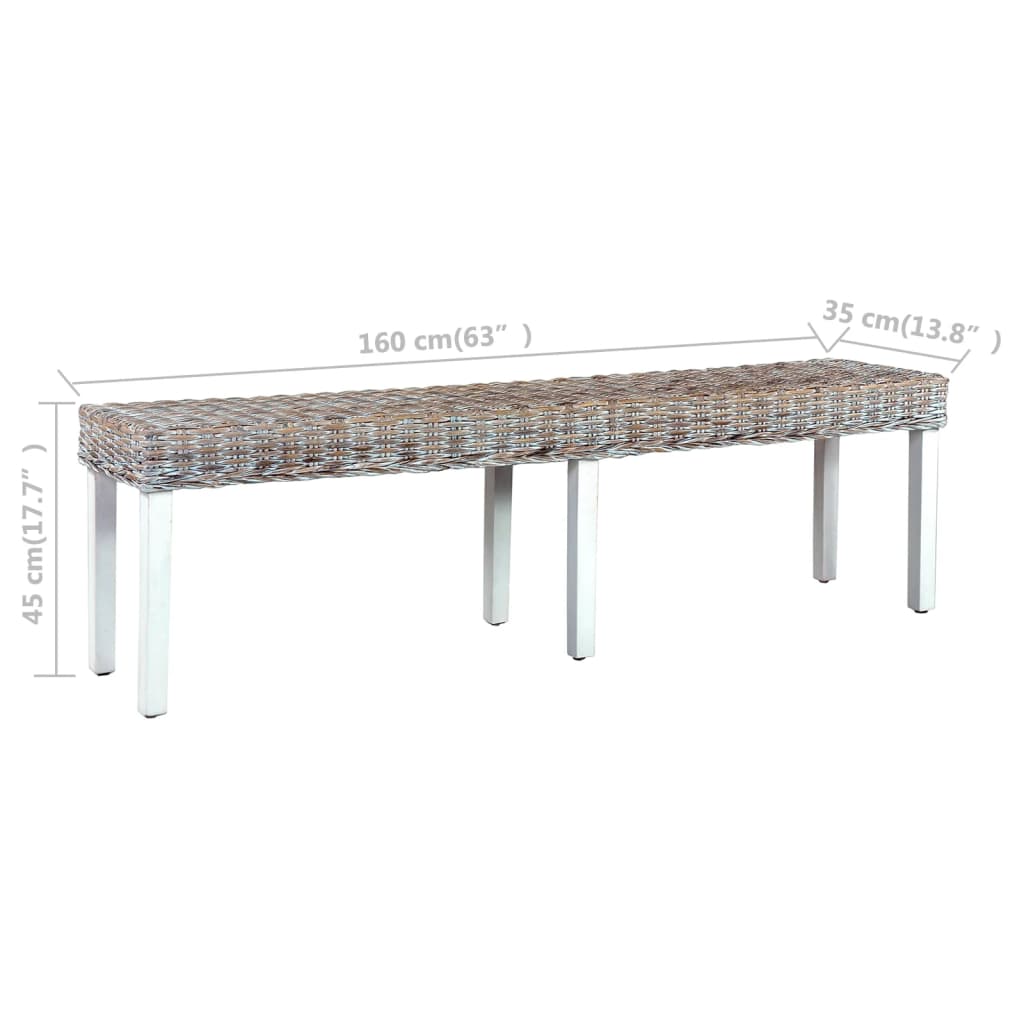 vidaXL Bancă, alb, 160 cm, ratan kubu natural și lemn masiv de mango vidaXL Bancă, alb, 160 cm, ratan kubu natural și lemn masiv de mango