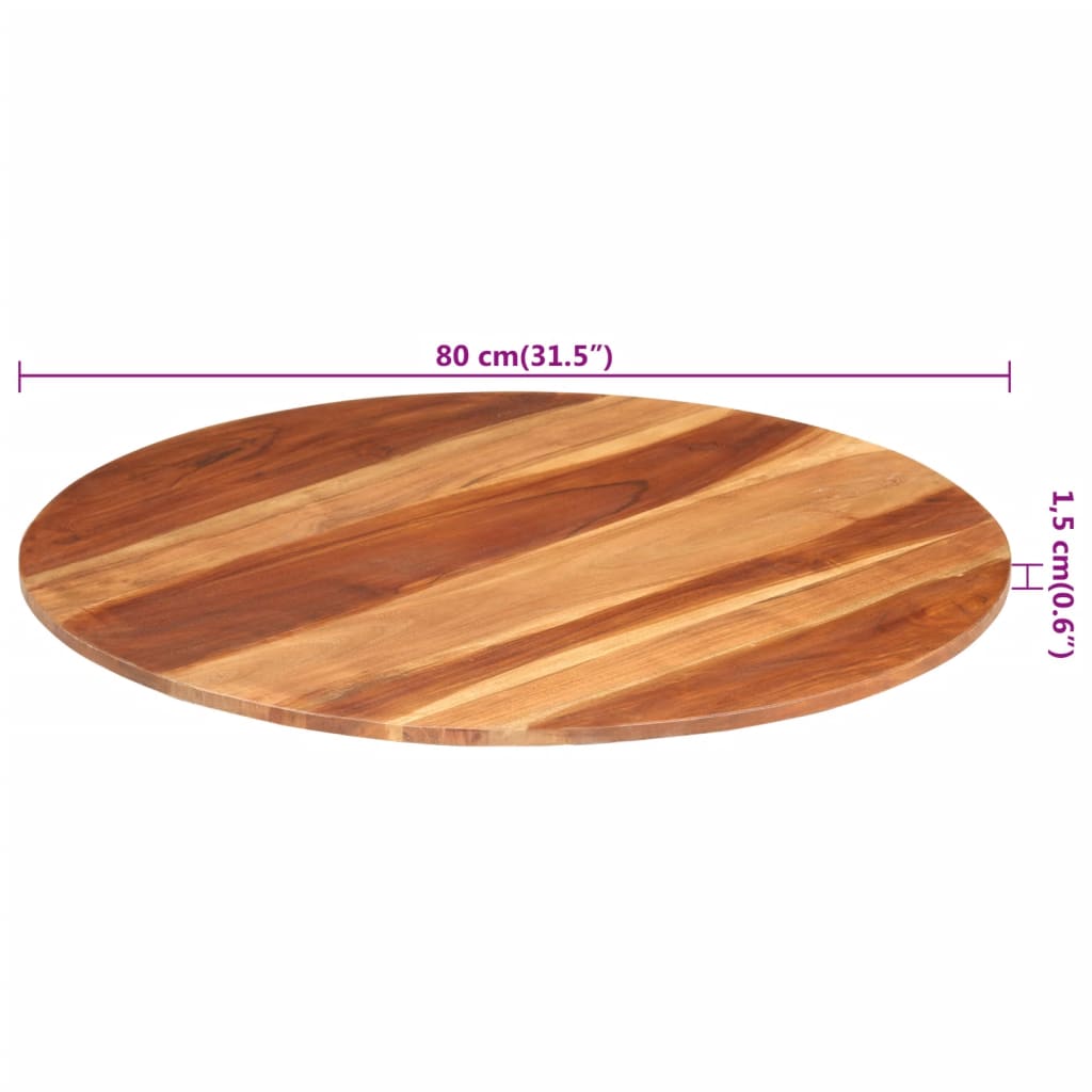 vidaXL Blat de masă rotund, 80 cm, 15-16 mm, lemn masiv de acacia