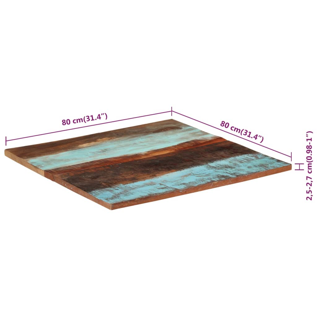 vidaXL Blat de masă pătrat, 80 x 80 cm, lemn masiv reciclat, 25-27 mm