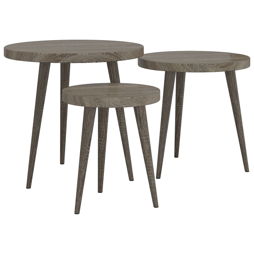 vidaXL Set de 3 mese laterale, gri, MDF și fier