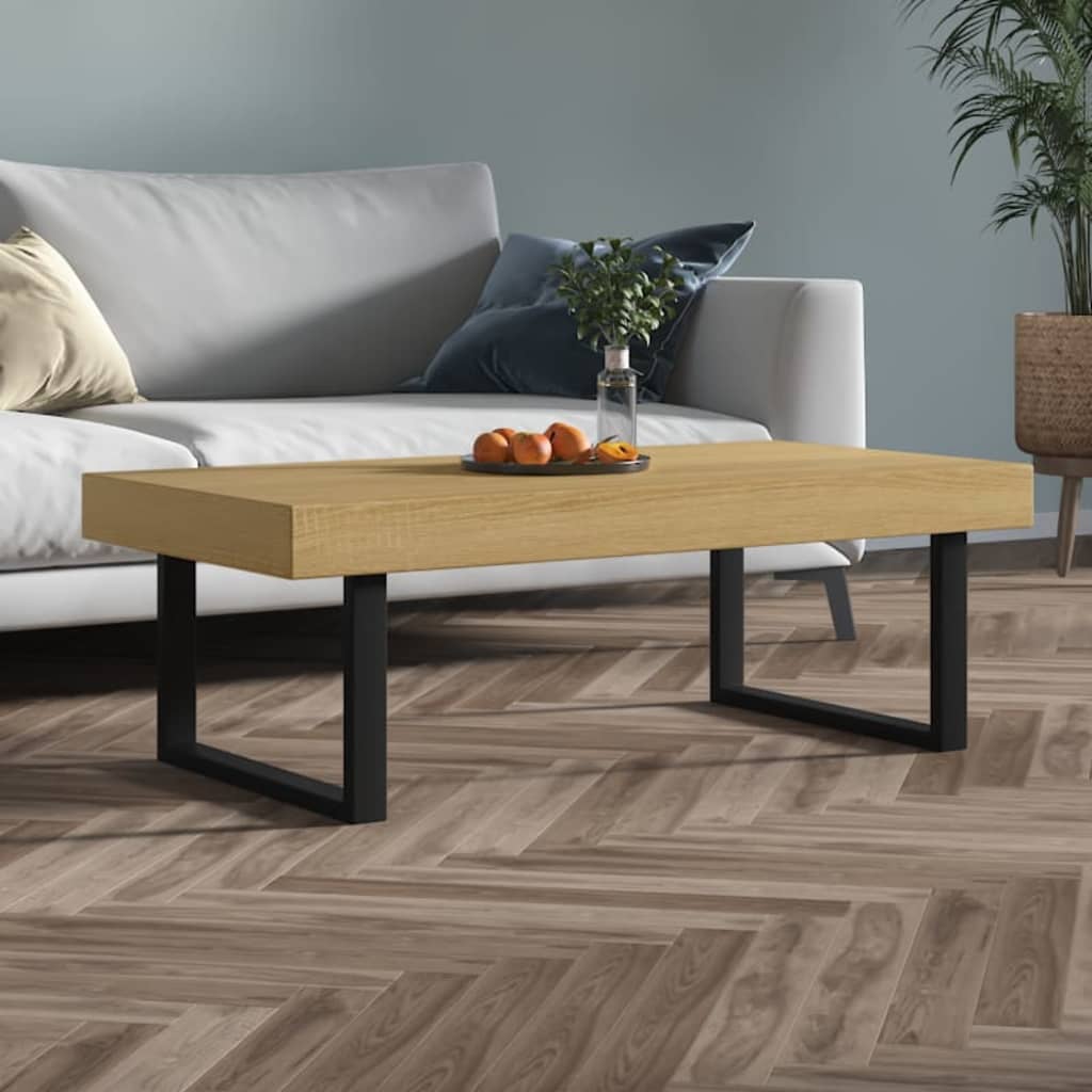 vidaXL Măsuță de cafea, maro deschis & negru, 120x60x40 cm, MDF & fier vidaXL Măsuță de cafea, maro deschis & negru, 120x60x40 cm, MDF & fier