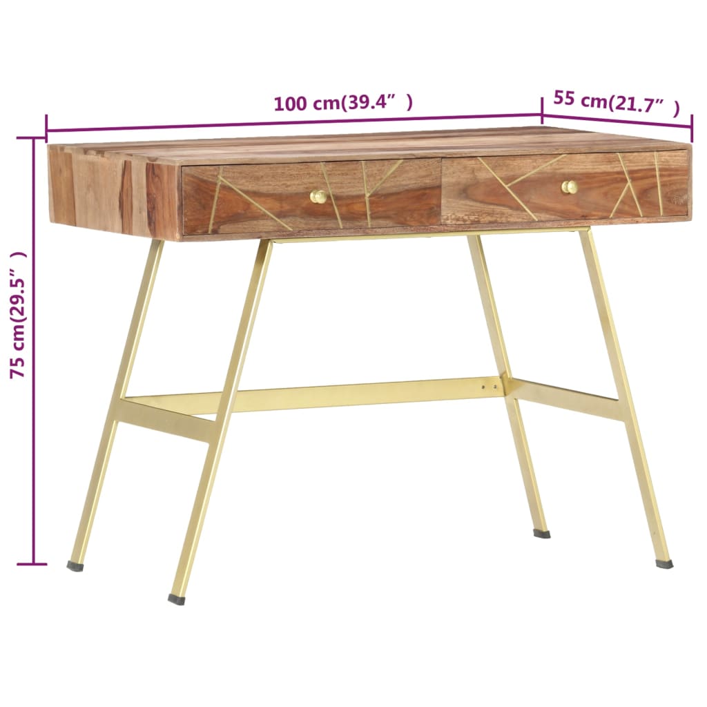 vidaXL Birou de scris cu sertare, 100x55x75 cm, lemn masiv de acacia