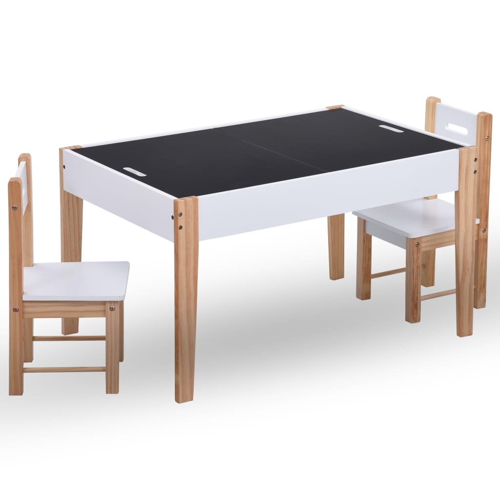 vidaXL Set masă cu scaune pentru copii cu tablă, 3 piese, negru și alb vidaXL Set masă cu scaune pentru copii cu tablă, 3 piese, negru și alb