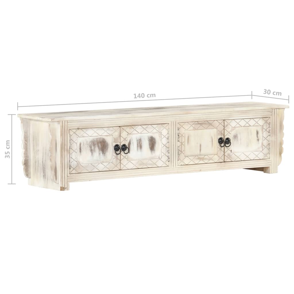 vidaXL Comodă TV, alb, 140 x 30 x 35 cm, lemn masiv de mango