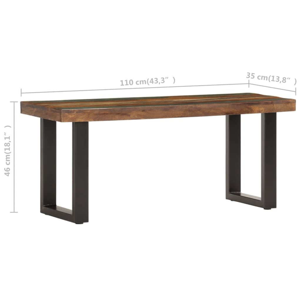 vidaXL Bancă, 110 cm, lemn masiv reciclat și oțel vidaXL Bancă, 110 cm, lemn masiv reciclat și oțel