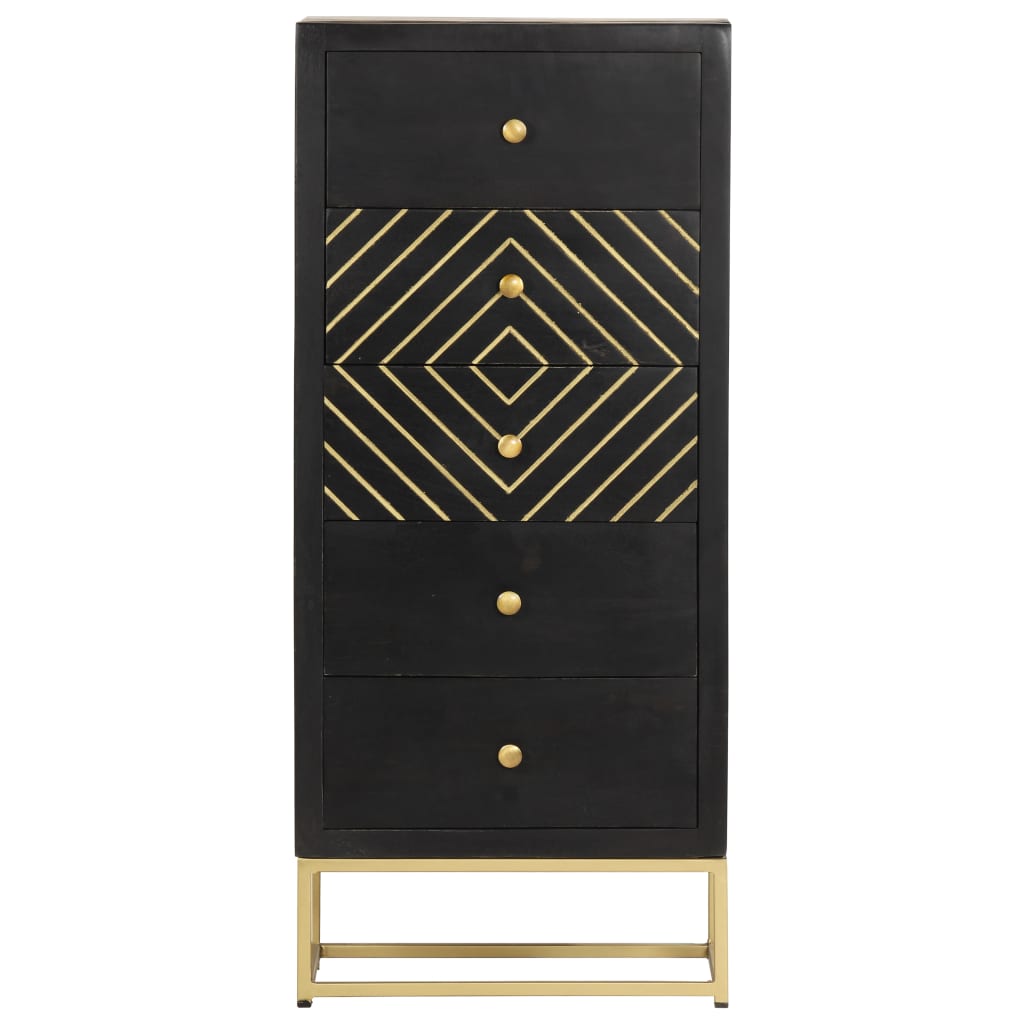 vidaXL Dulap cu sertare, negru și auriu, 45x30x105 cm, lemn de mango vidaXL Dulap cu sertare, negru și auriu, 45x30x105 cm, lemn de mango