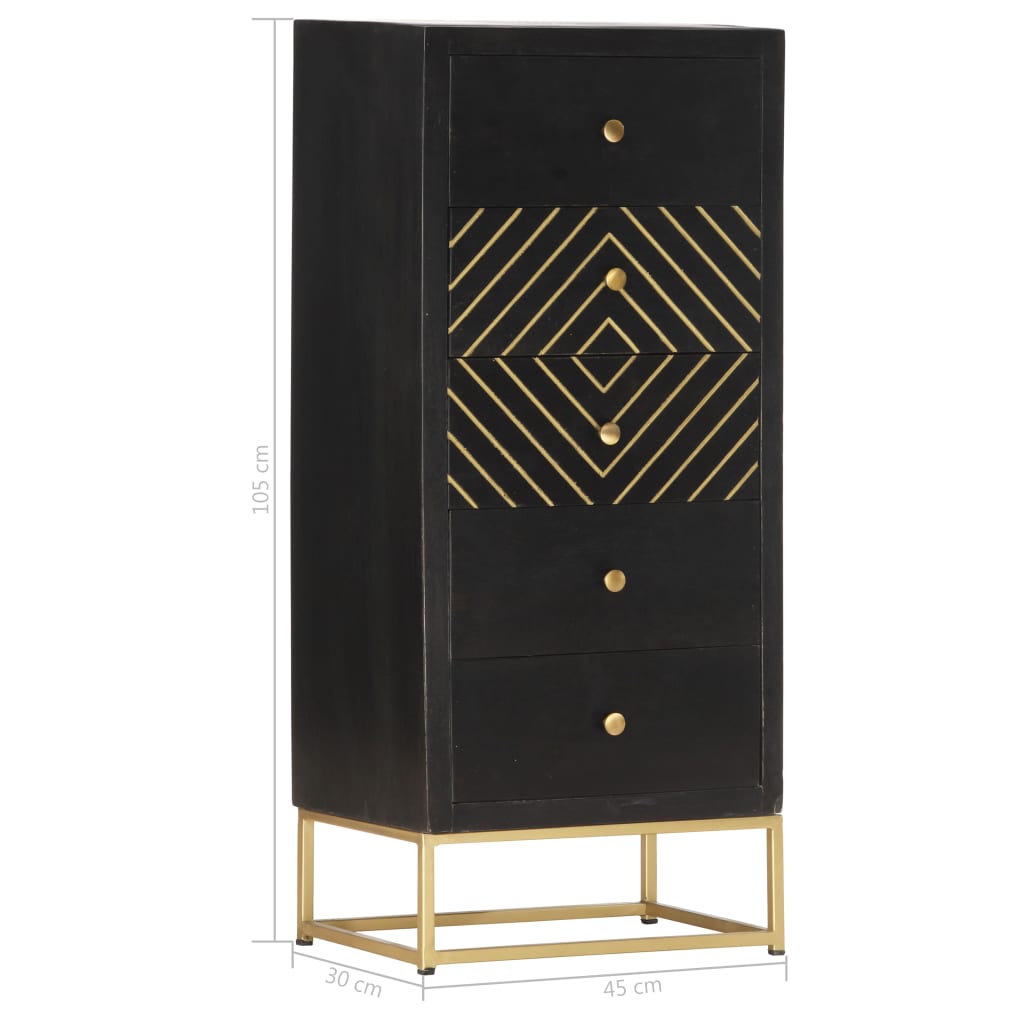 vidaXL Dulap cu sertare, negru și auriu, 45x30x105 cm, lemn de mango vidaXL Dulap cu sertare, negru și auriu, 45x30x105 cm, lemn de mango