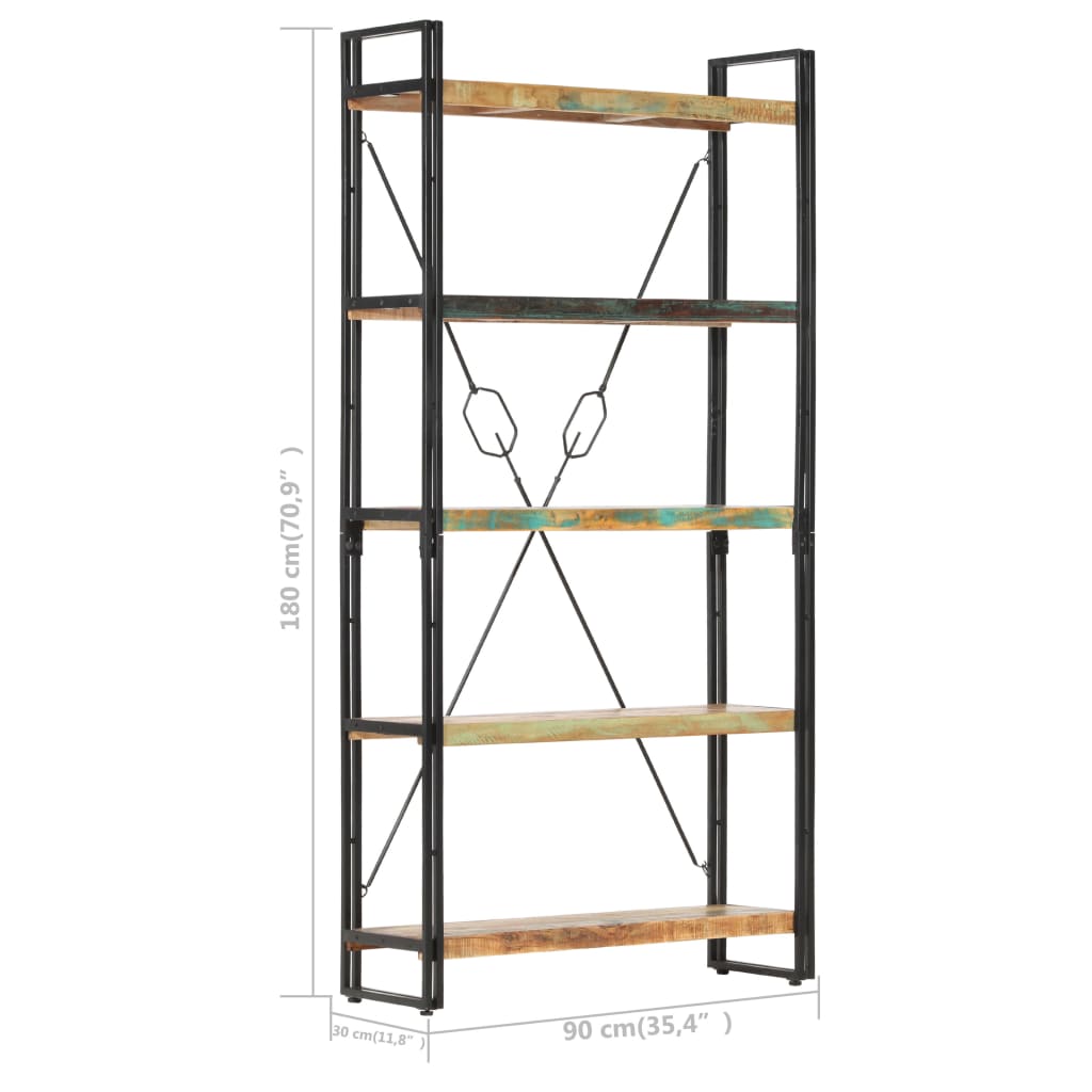 vidaXL Bibliotecă cu 5 rafturi, 90 x 30 x 180 cm, lemn masiv reciclat