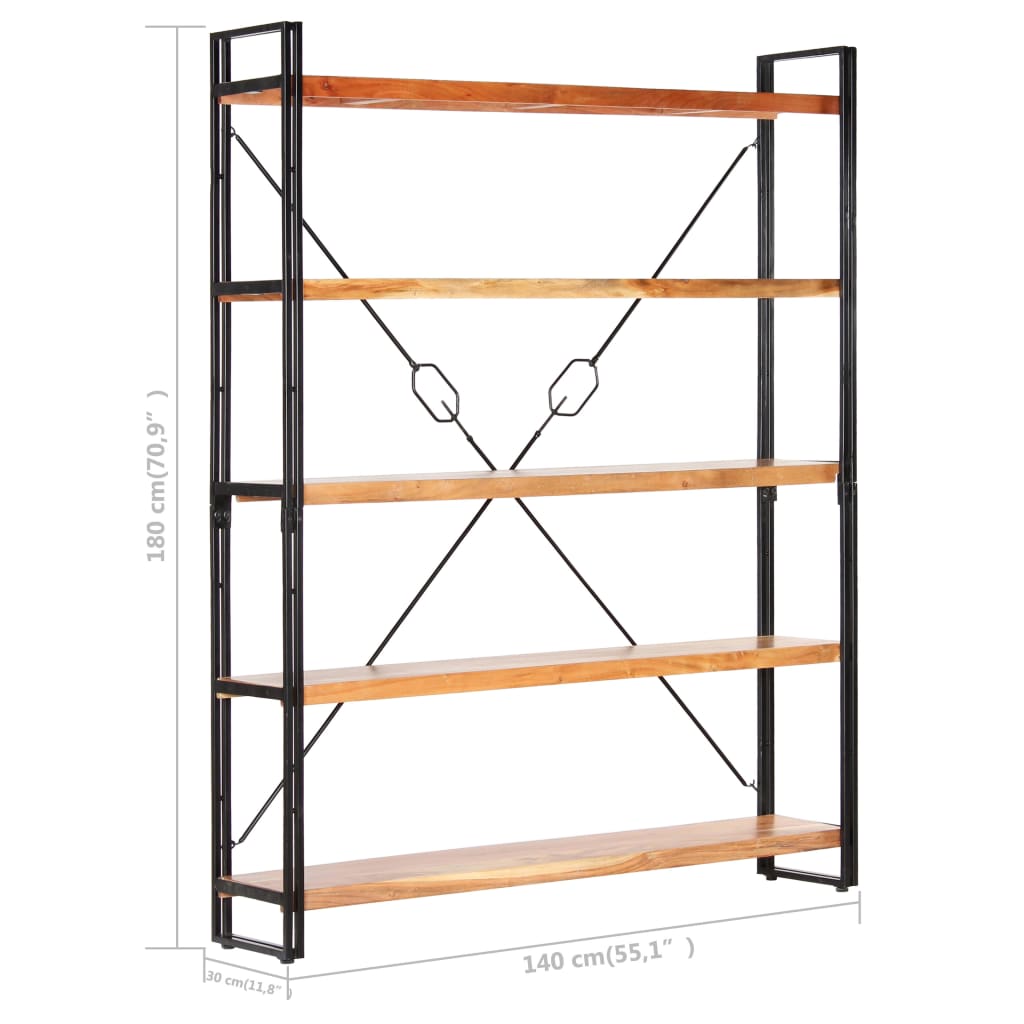 vidaXL Bibliotecă cu 5 rafturi, 140x30x180 cm, lemn masiv de acacia