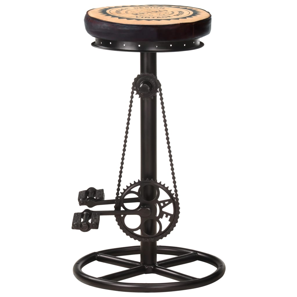 vidaXL Scaune de bar imprimeu pânză 2 buc. negru & maro piele naturală vidaXL Scaune de bar imprimeu pânză 2 buc. negru & maro piele naturală
