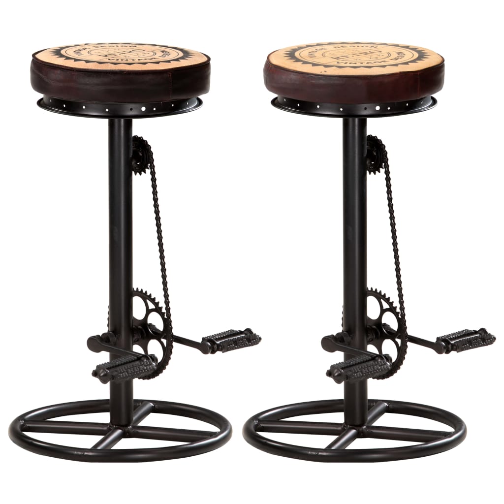 vidaXL Scaune de bar imprimeu pânză 2 buc. negru & maro piele naturală vidaXL Scaune de bar imprimeu pânză 2 buc. negru & maro piele naturală