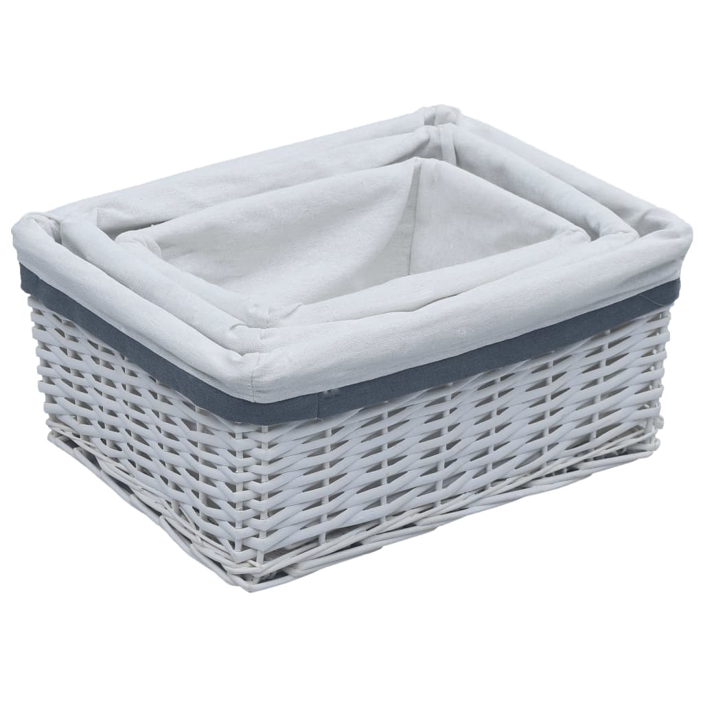 vidaXL Set de coșuri suprapuse, 3 piese, alb, salcie vidaXL Set de coșuri suprapuse, 3 piese, alb, salcie