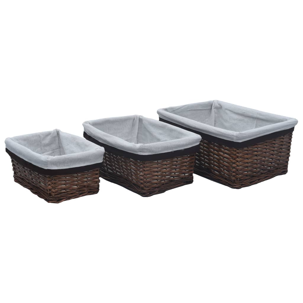 vidaXL Set de coșuri suprapuse, 3 piese, maro, salcie vidaXL Set de coșuri suprapuse, 3 piese, maro, salcie