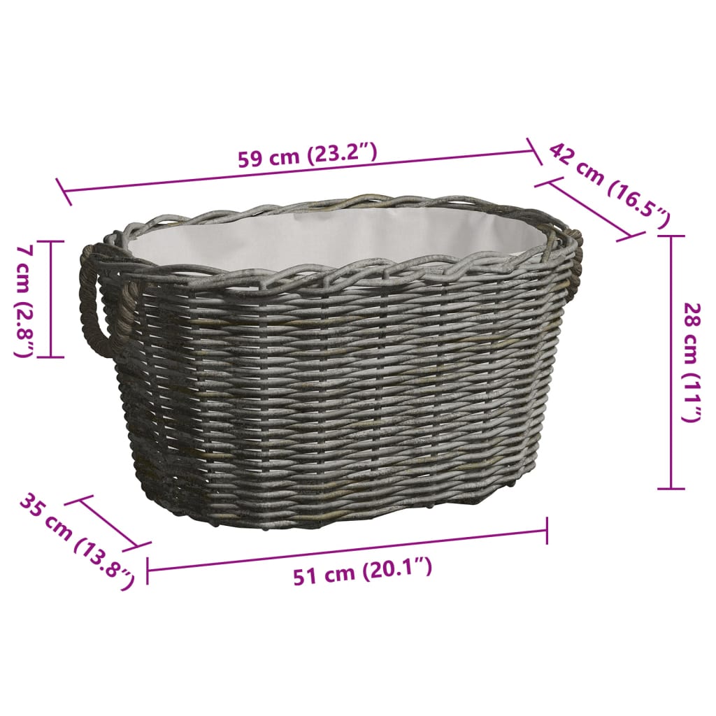 vidaXL Coș pentru lemne de foc cu mânere, gri, 59x42x28 cm, salcie vidaXL Coș pentru lemne de foc cu mânere, gri, 59x42x28 cm, salcie