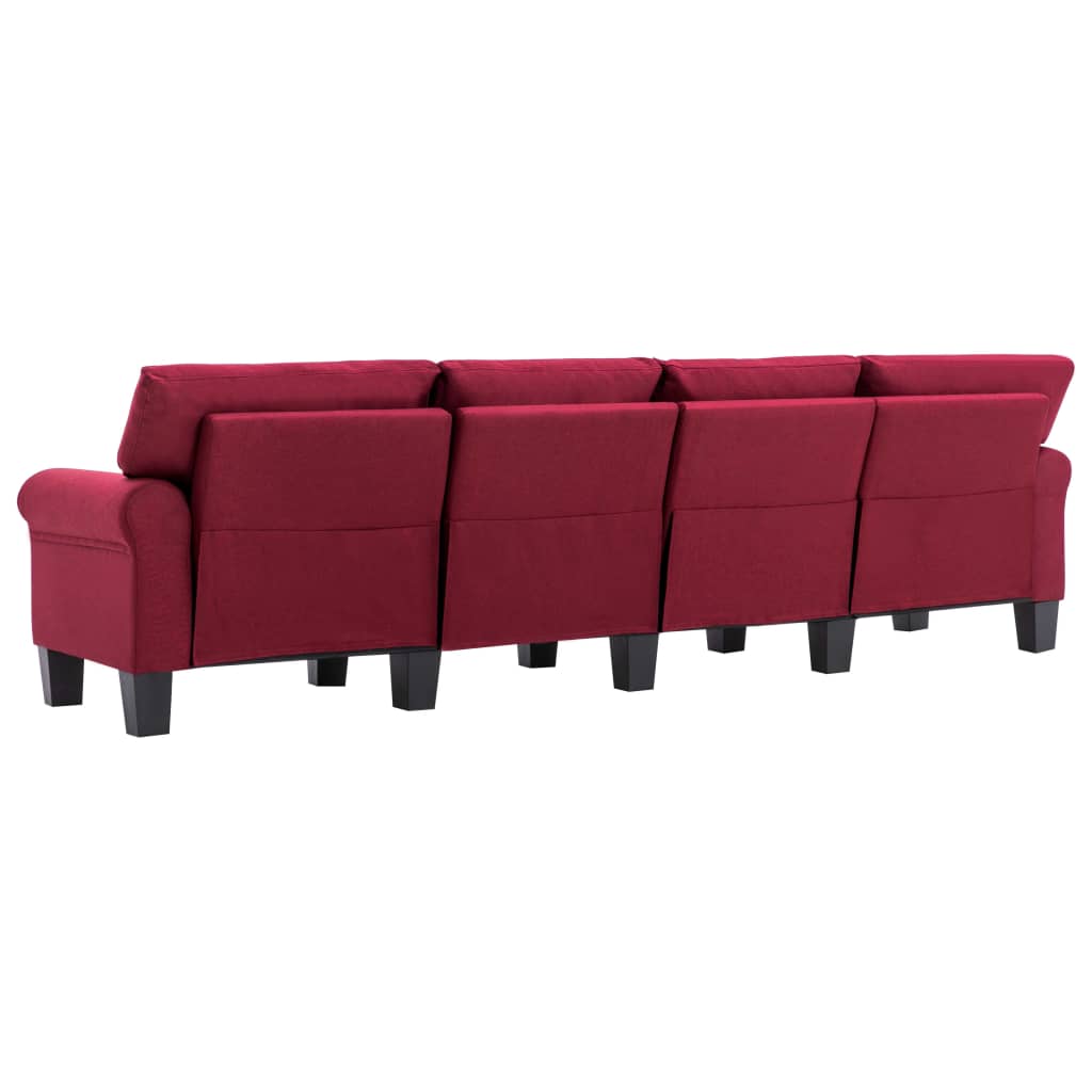 vidaXL Canapea cu 4 locuri, roșu vin, material textil