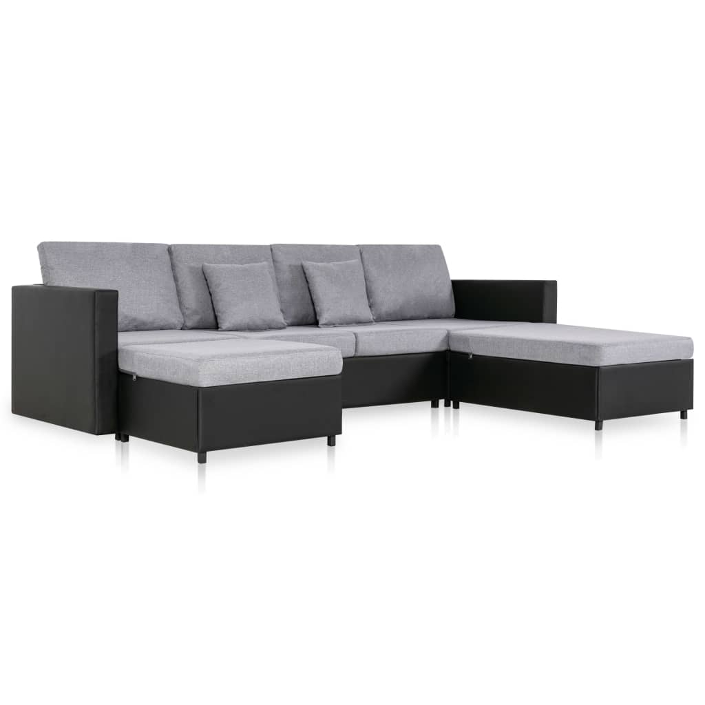 vidaXL Canapea extensibilă cu 4 locuri, negru, piele ecologică