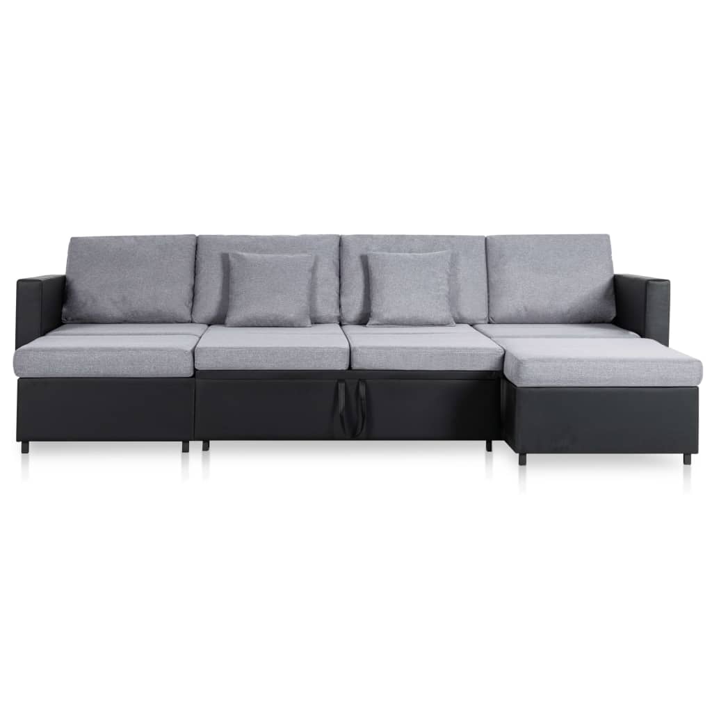 vidaXL Canapea extensibilă cu 4 locuri, negru, piele ecologică