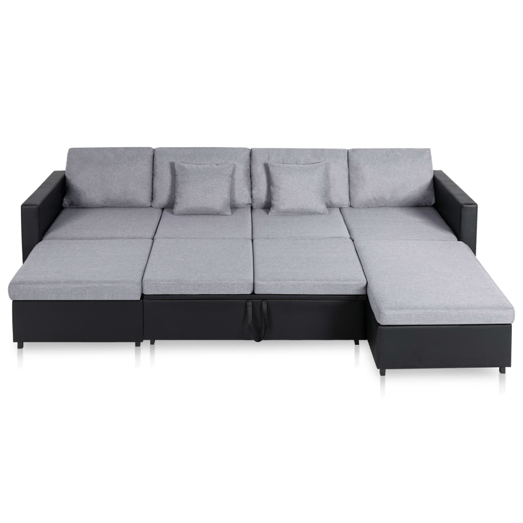 vidaXL Canapea extensibilă cu 4 locuri, negru, piele ecologică