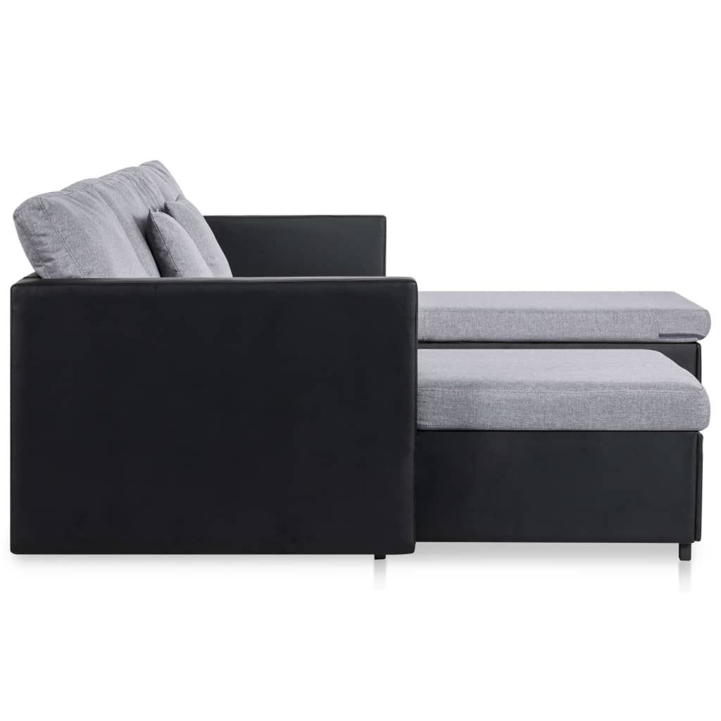 vidaXL Canapea extensibilă cu 4 locuri, negru, piele ecologică