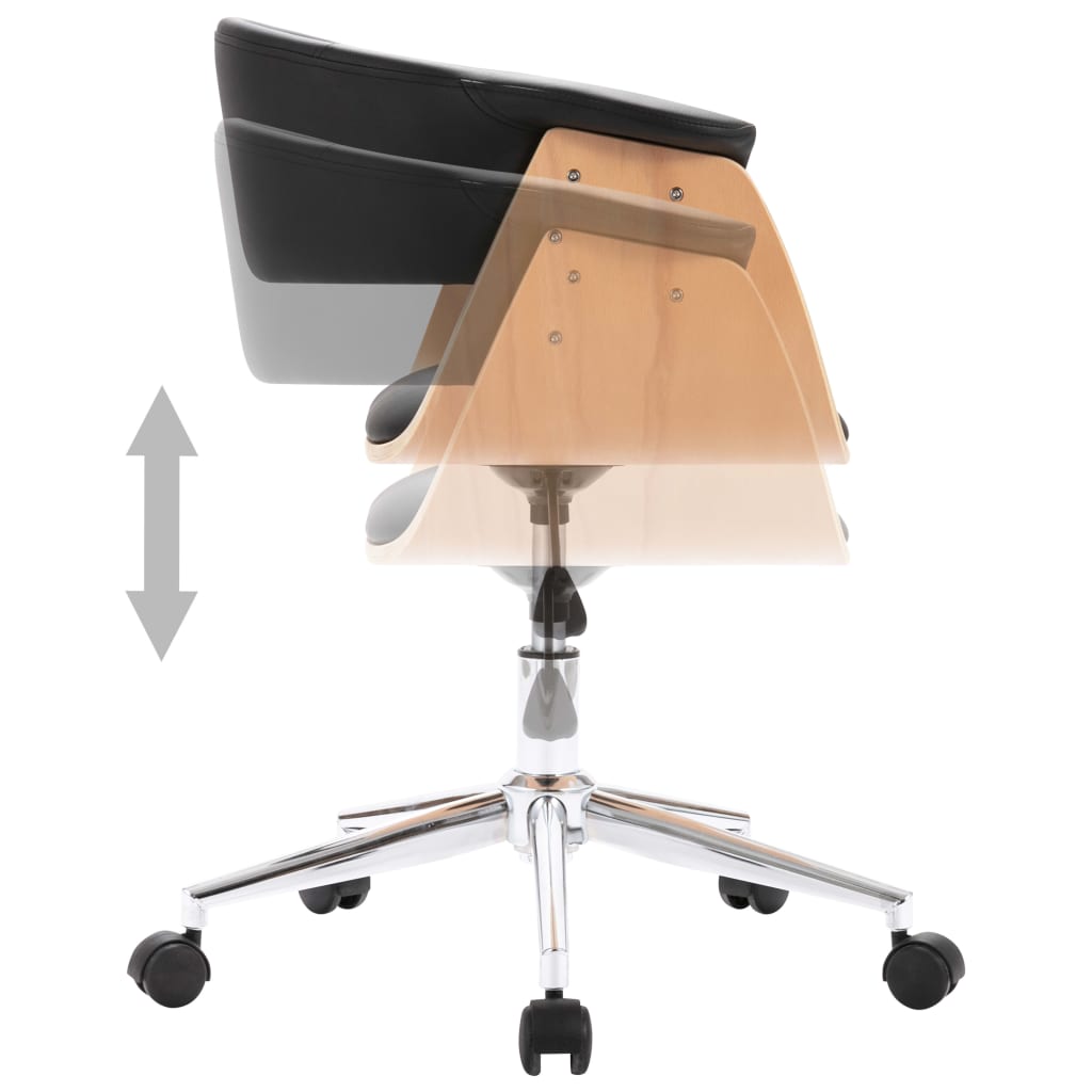 vidaXL Scaun de bucătărie pivotant negru lemn curbat & piele ecologică vidaXL Scaun de bucătărie pivotant negru lemn curbat & piele ecologică