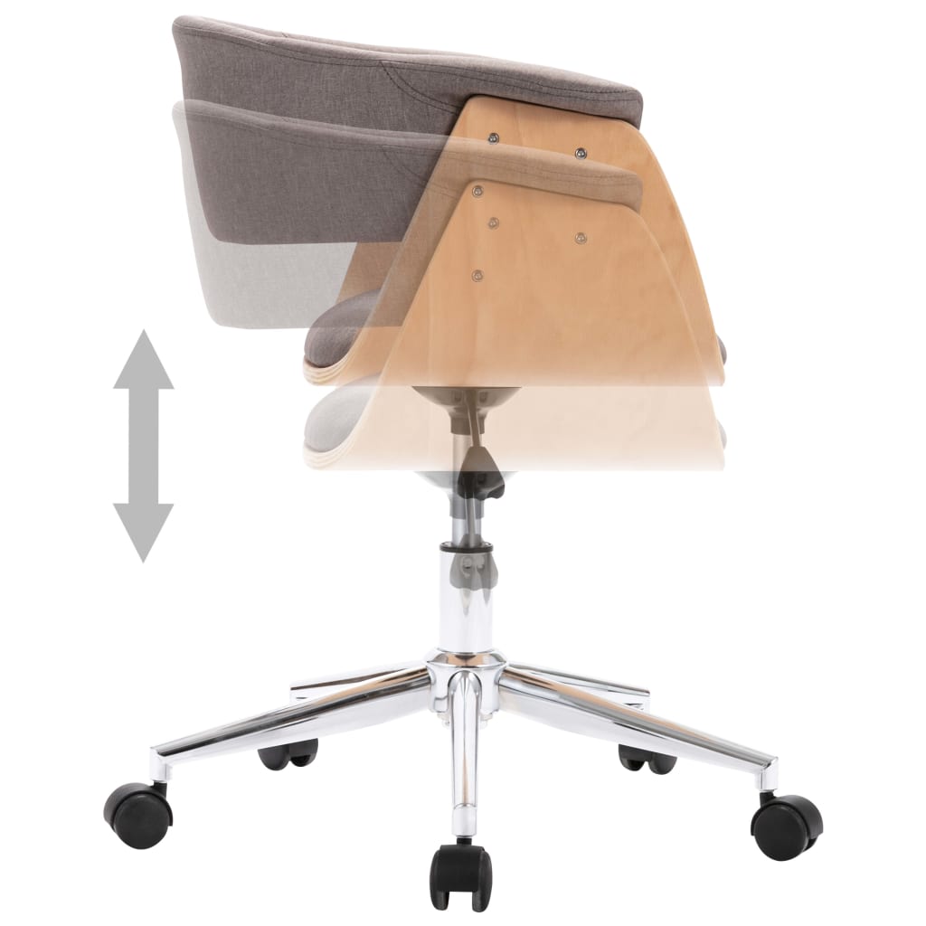 vidaXL Scaun bucătărie pivotant gri taupe lemn curbat/material textil vidaXL Scaun bucătărie pivotant gri taupe lemn curbat/material textil