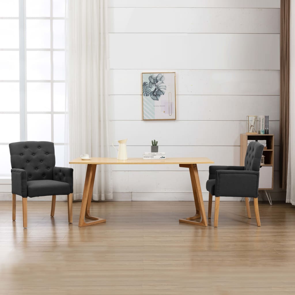 vidaXL Scaun de bucătărie cu cotiere, gri, material textil vidaXL Scaun de bucătărie cu cotiere, gri, material textil