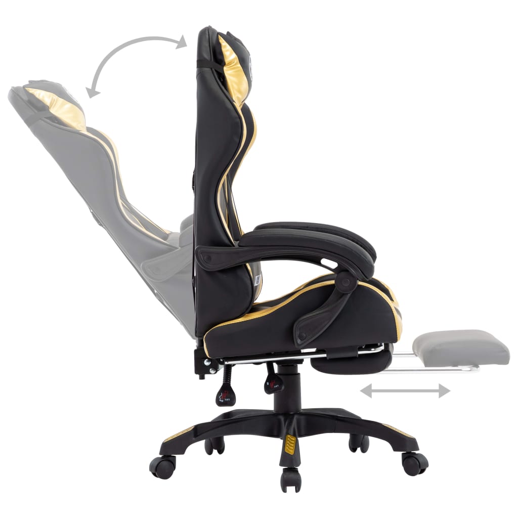 vidaXL Scaun de racing suport picioare auriu/negru piele ecologică vidaXL Scaun de racing suport picioare auriu/negru piele ecologică
