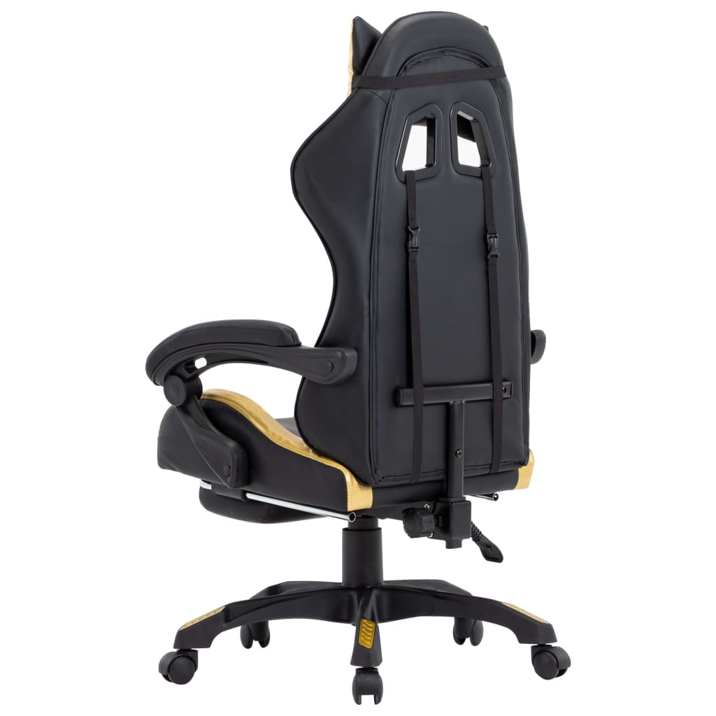 vidaXL Scaun de racing suport picioare auriu/negru piele ecologică vidaXL Scaun de racing suport picioare auriu/negru piele ecologică