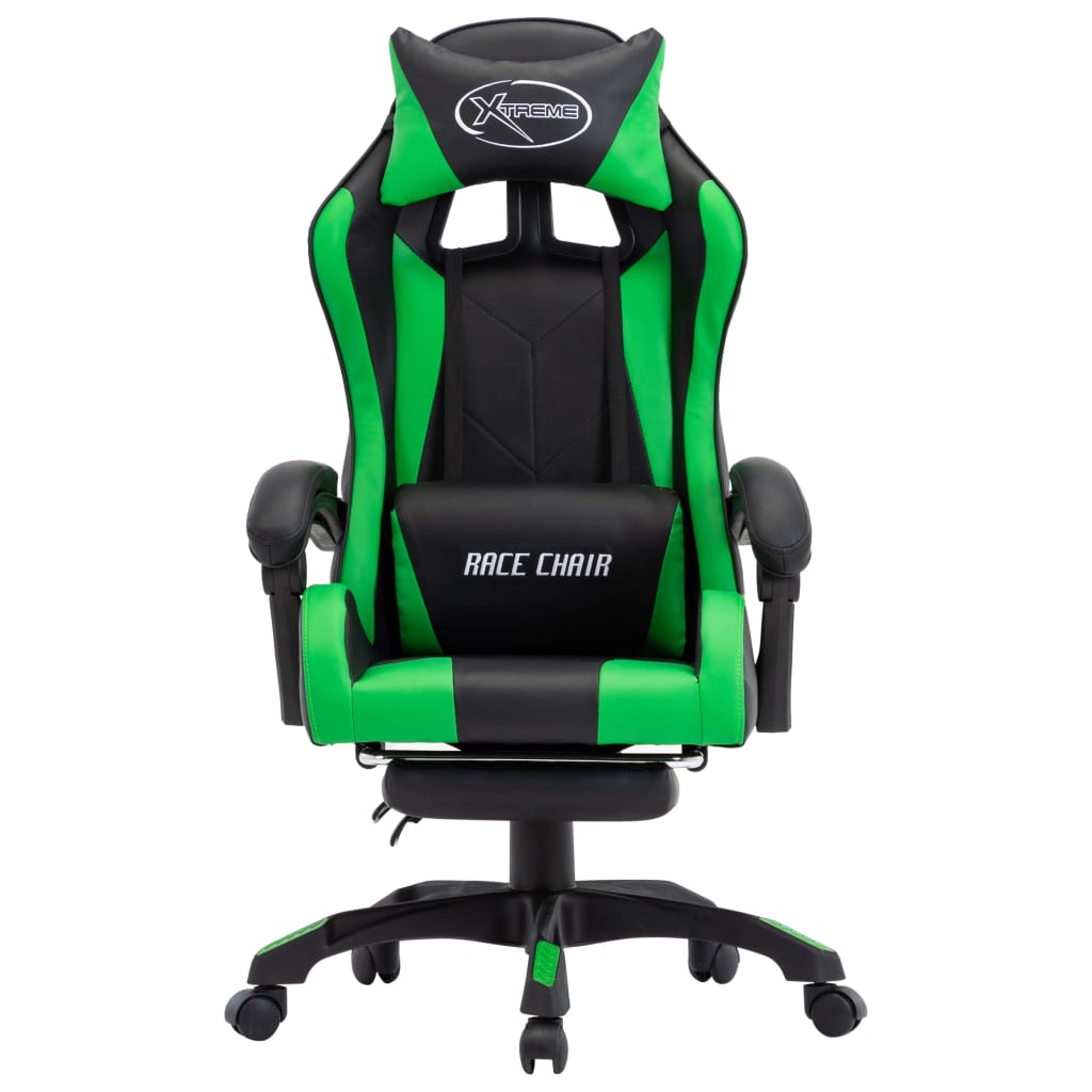 vidaXL Scaun de racing cu suport picioare verde/negru piele ecologică vidaXL Scaun de racing cu suport picioare verde/negru piele ecologică