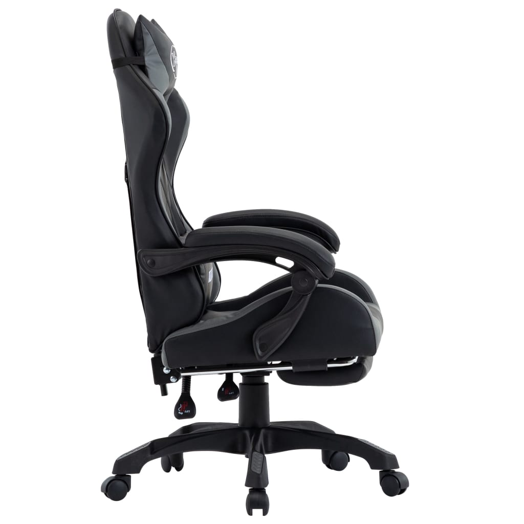 vidaXL Scaun de racing, suport picioare, gri/negru, piele ecologică vidaXL Scaun de racing, suport picioare, gri/negru, piele ecologică