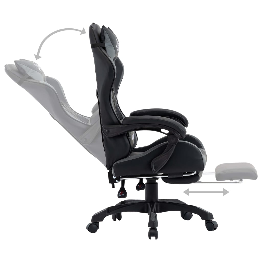 vidaXL Scaun de racing, suport picioare, gri/negru, piele ecologică vidaXL Scaun de racing, suport picioare, gri/negru, piele ecologică