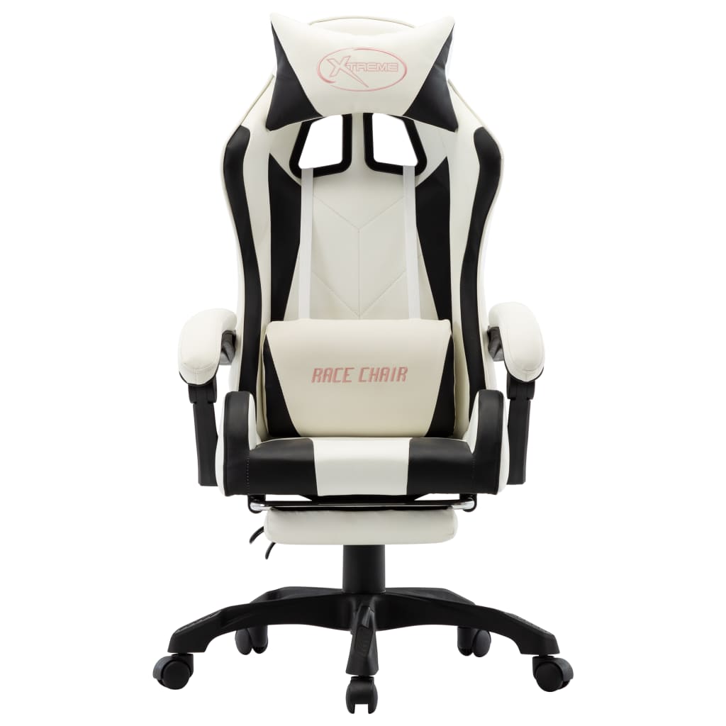 vidaXL Scaun de racing cu suport picioare, negru/alb, piele ecologică vidaXL Scaun de racing cu suport picioare, negru/alb, piele ecologică