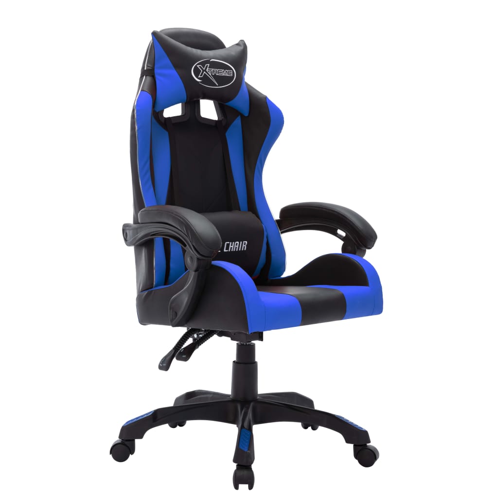 vidaXL Scaun de jocuri cu LED RGB, albastru și negru, piele ecologică