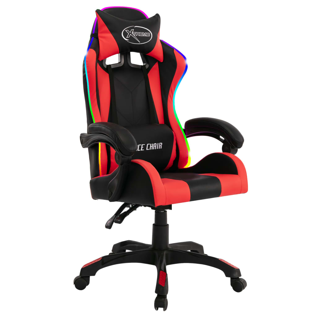 vidaXL Scaun de jocuri cu LED RGB, roșu și negru, piele ecologică vidaXL Scaun de jocuri cu LED RGB, roșu și negru, piele ecologică