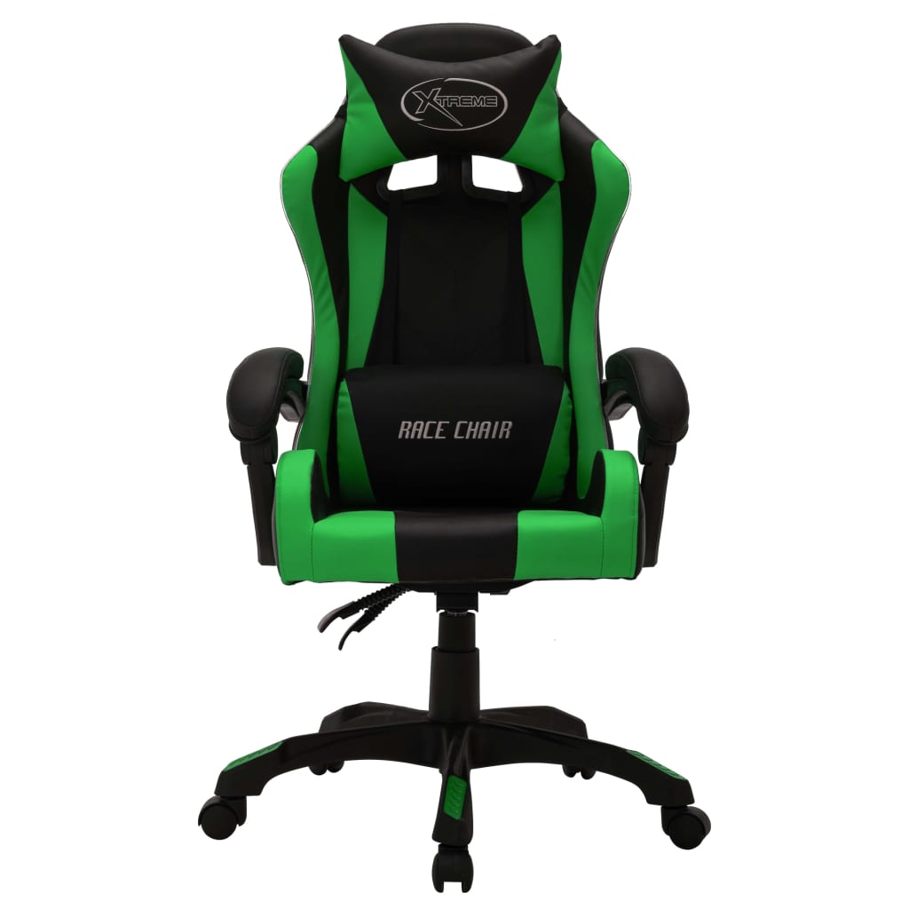 vidaXL Scaun de jocuri cu LED RGB, verde și negru, piele ecologică vidaXL Scaun de jocuri cu LED RGB, verde și negru, piele ecologică