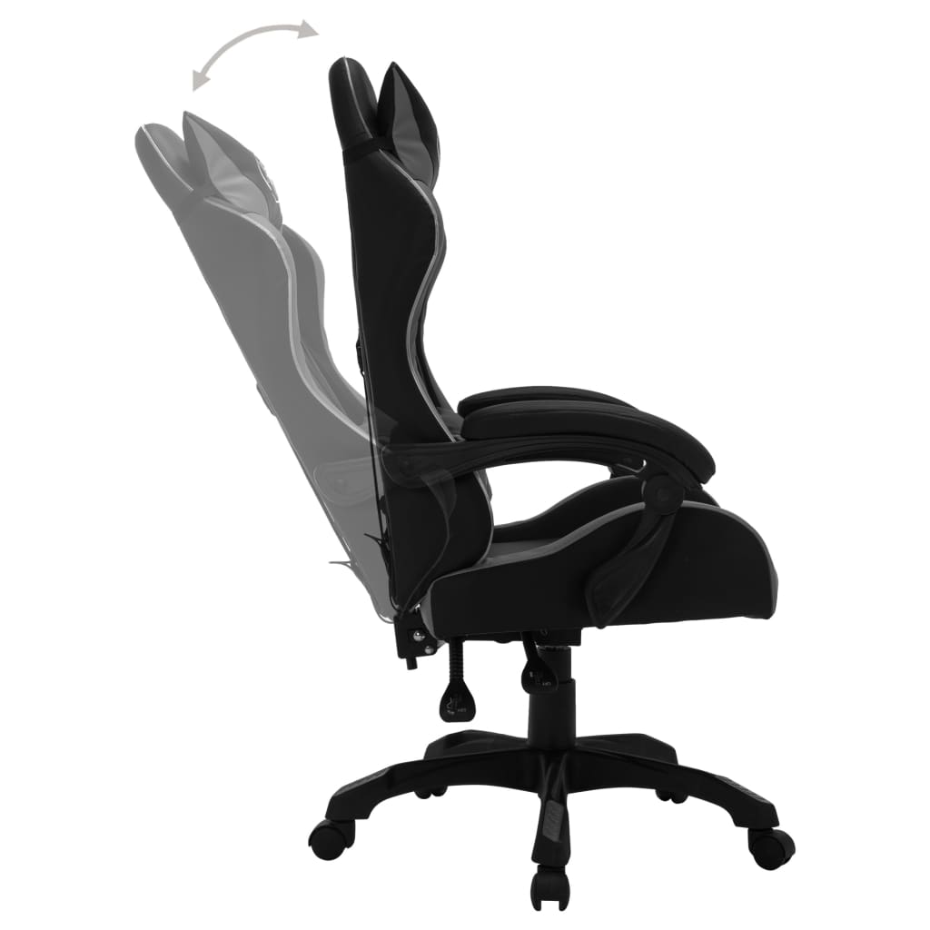 vidaXL Scaun de racing cu LED RGB, gri și negru, piele ecologică vidaXL Scaun de racing cu LED RGB, gri și negru, piele ecologică