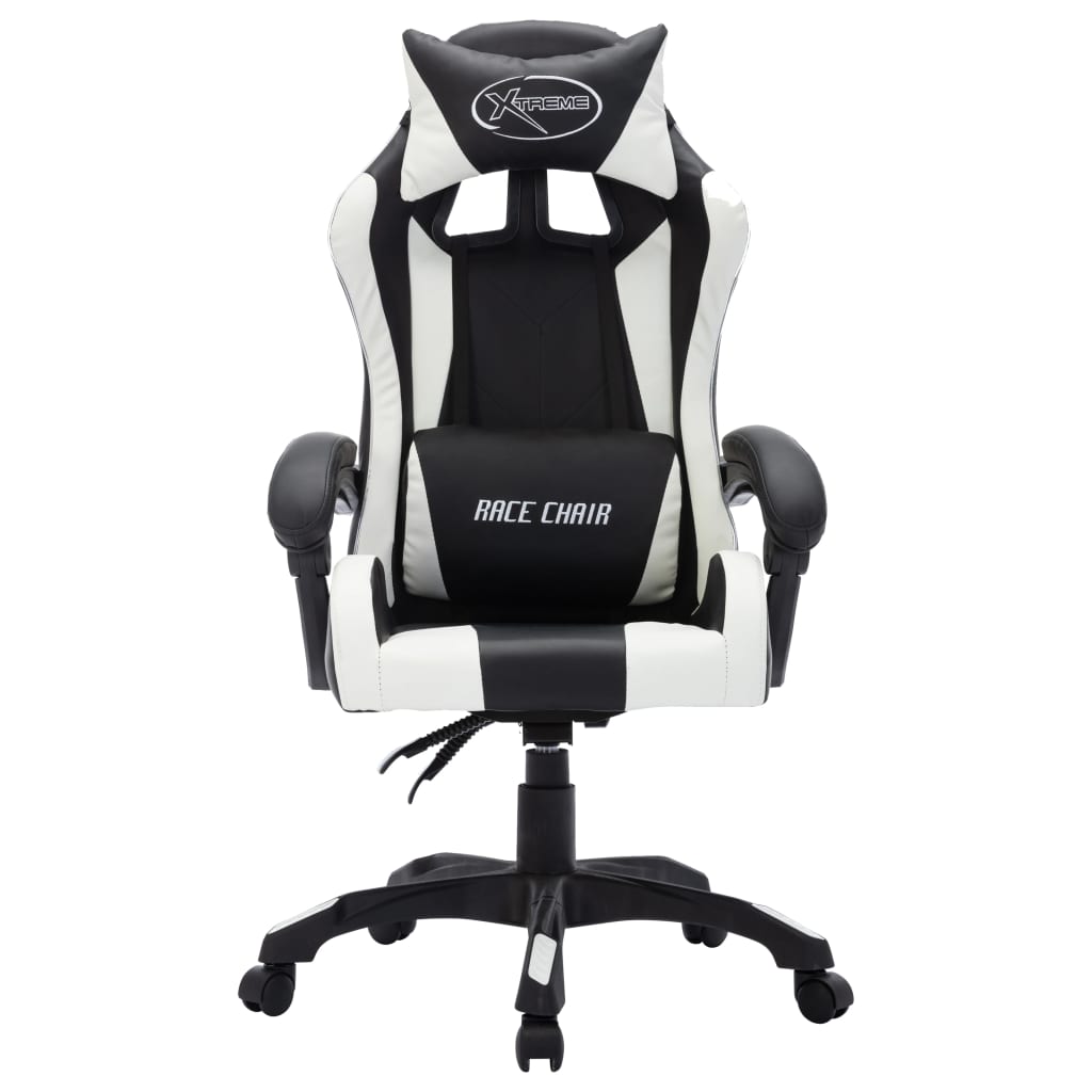 vidaXL Scaun de racing cu LED RGB, alb și negru, piele ecologică vidaXL Scaun de racing cu LED RGB, alb și negru, piele ecologică
