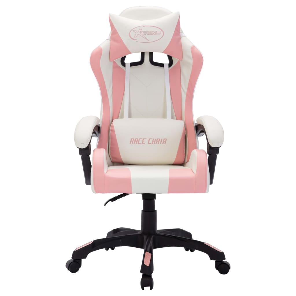 vidaXL Scaun de racing cu LED RGB, roz și negru, piele ecologică vidaXL Scaun de racing cu LED RGB, roz și negru, piele ecologică