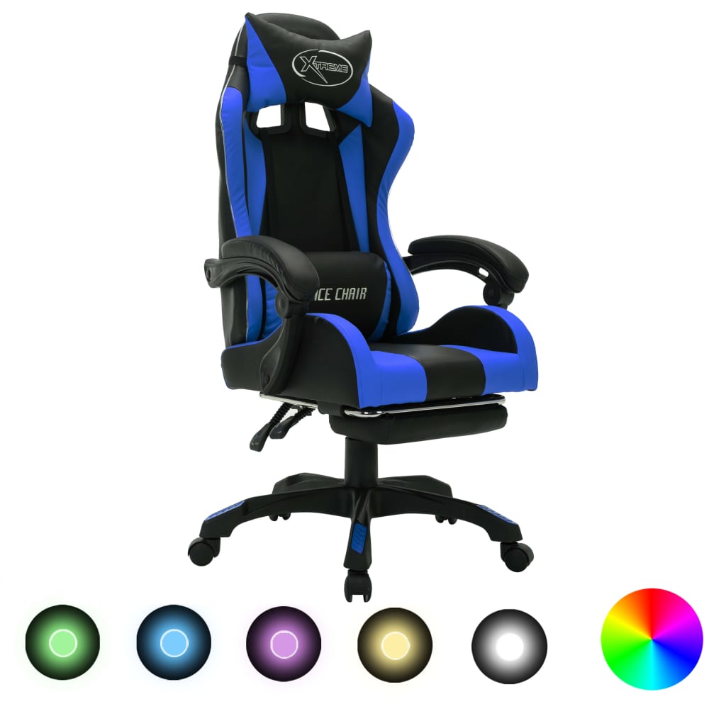 vidaXL Scaun de jocuri cu LED RGB, albastru și negru, piele ecologică vidaXL Scaun de jocuri cu LED RGB, albastru și negru, piele ecologică
