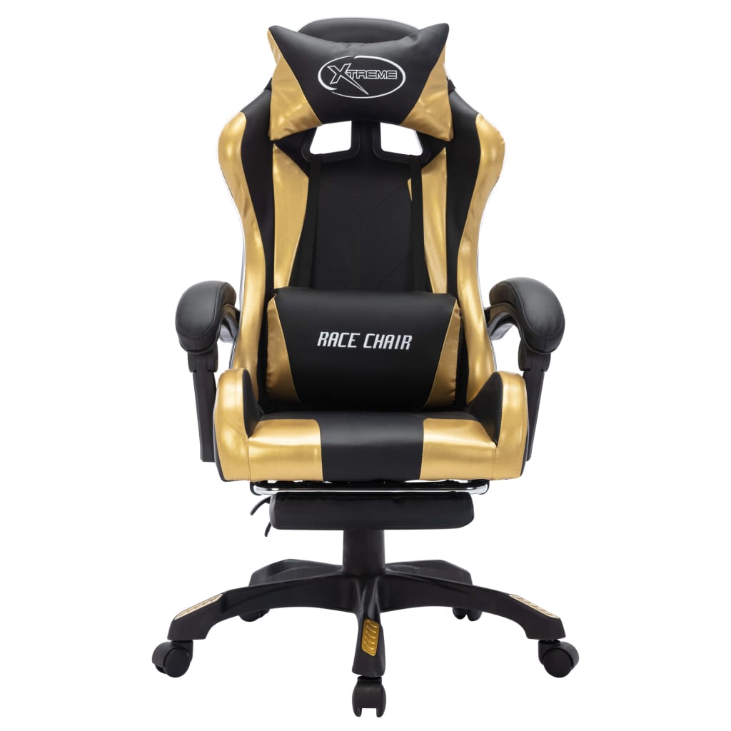 vidaXL Scaun de racing cu LED RGB, auriu și negru, piele ecologică vidaXL Scaun de racing cu LED RGB, auriu și negru, piele ecologică