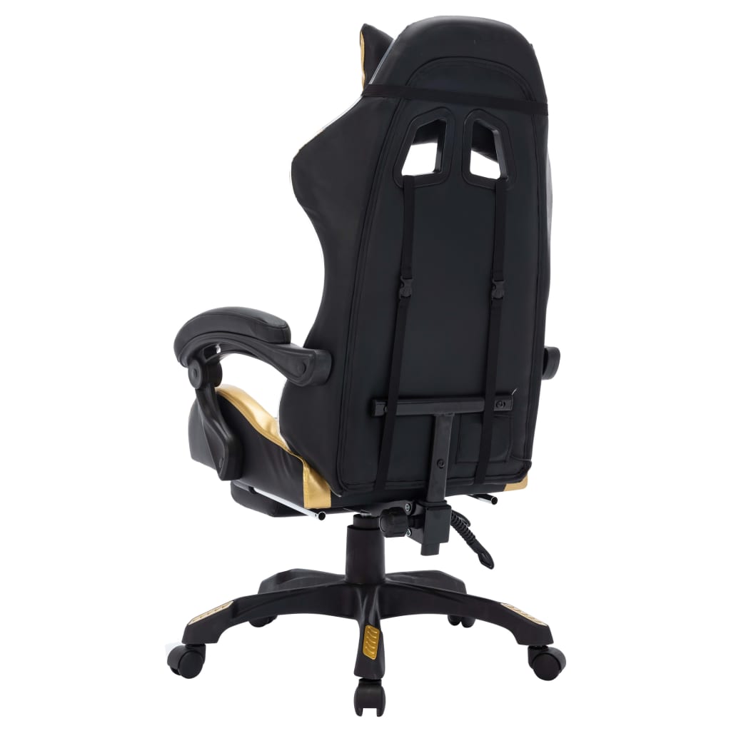 vidaXL Scaun de racing cu LED RGB, auriu și negru, piele ecologică vidaXL Scaun de racing cu LED RGB, auriu și negru, piele ecologică