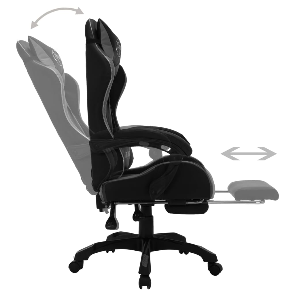 vidaXL Scaun de racing cu LED RGB, gri și negru, piele ecologică vidaXL Scaun de racing cu LED RGB, gri și negru, piele ecologică