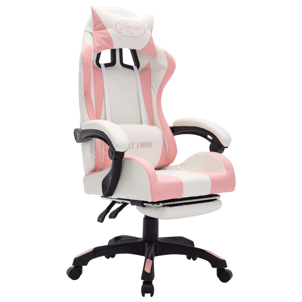 vidaXL Scaun de racing cu LED RGB, roz si alb, piele ecologică vidaXL Scaun de racing cu LED RGB, roz si alb, piele ecologică