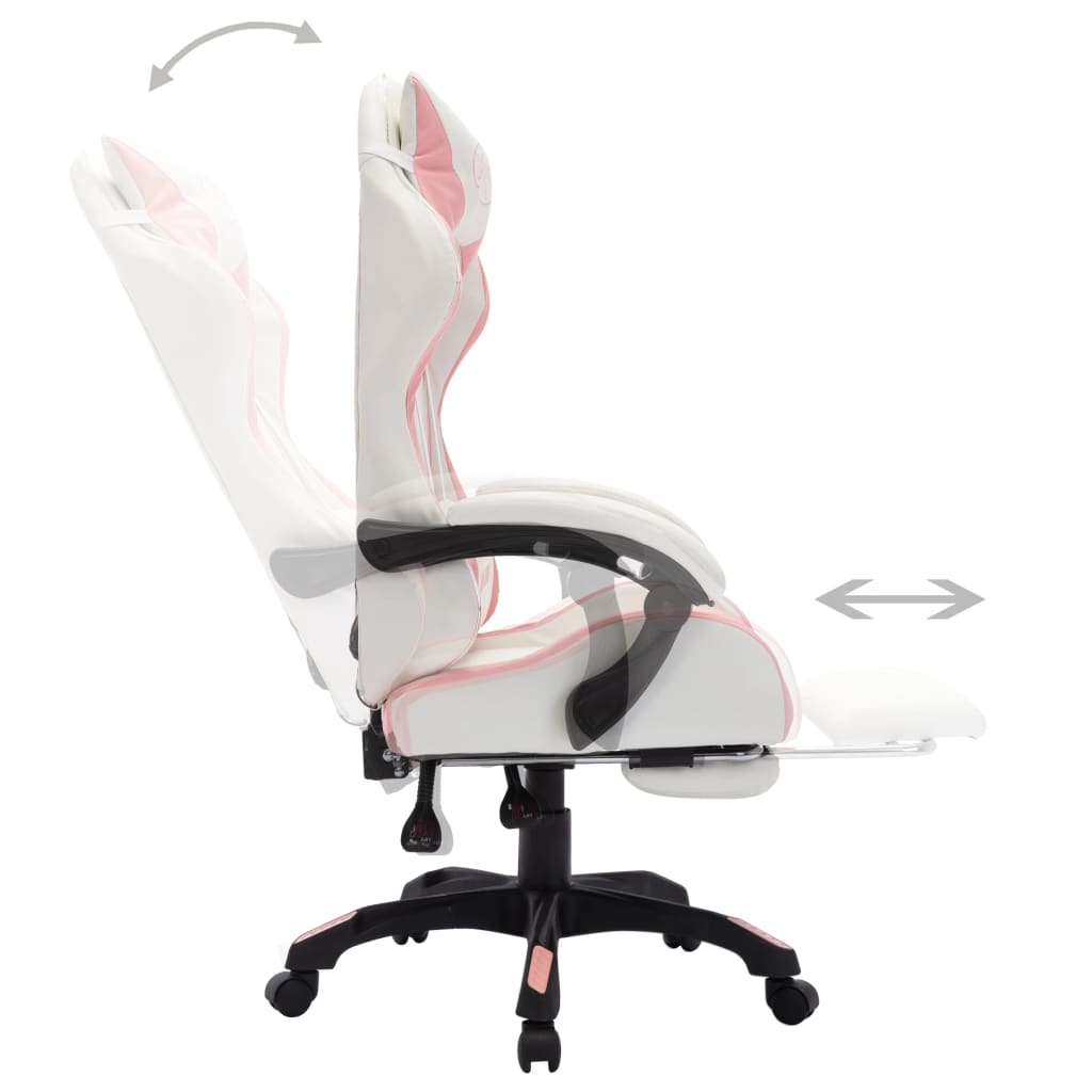 vidaXL Scaun de racing cu LED RGB, roz si alb, piele ecologică vidaXL Scaun de racing cu LED RGB, roz si alb, piele ecologică