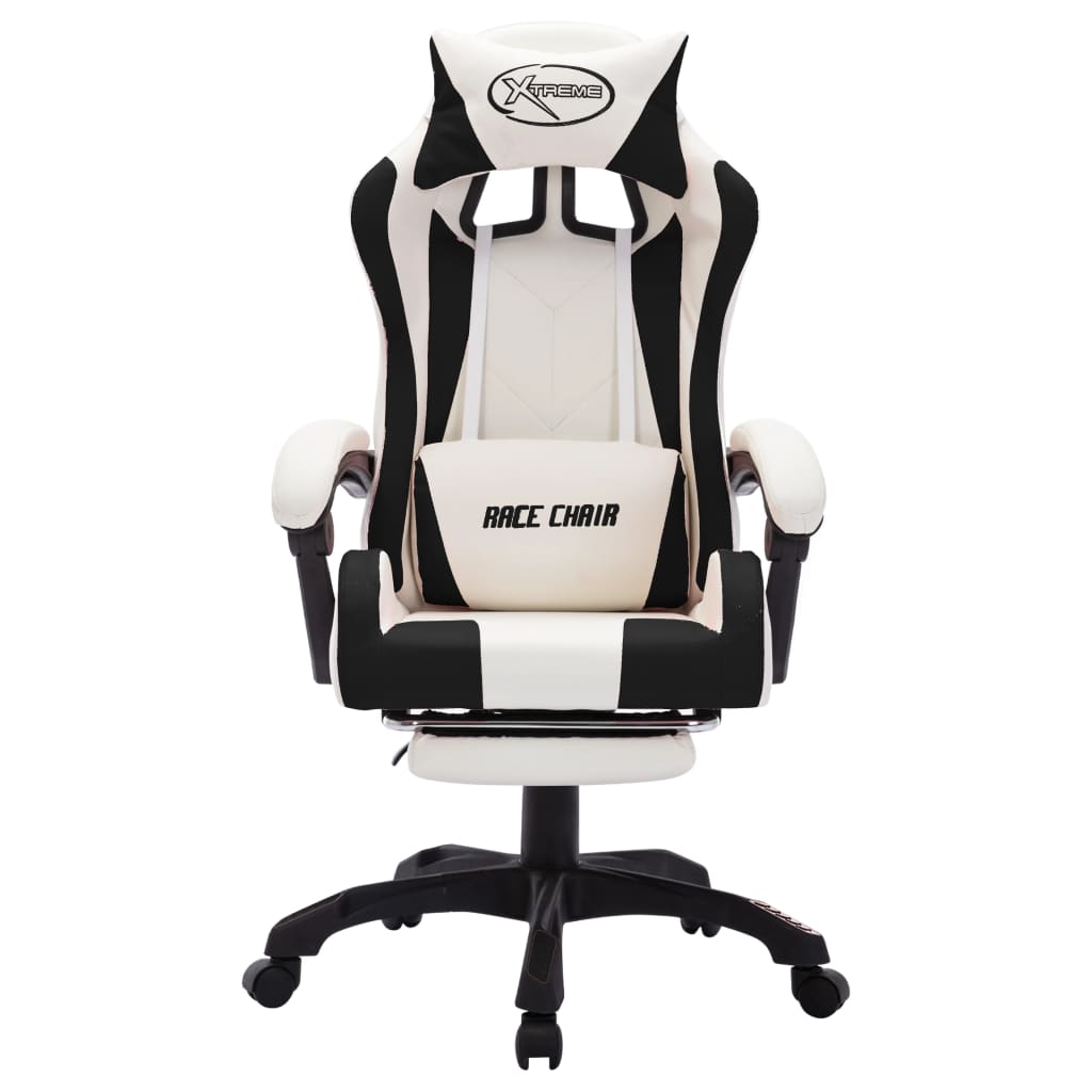 vidaXL Scaun de racing cu LED RGB, negru și alb, piele ecologică vidaXL Scaun de racing cu LED RGB, negru și alb, piele ecologică