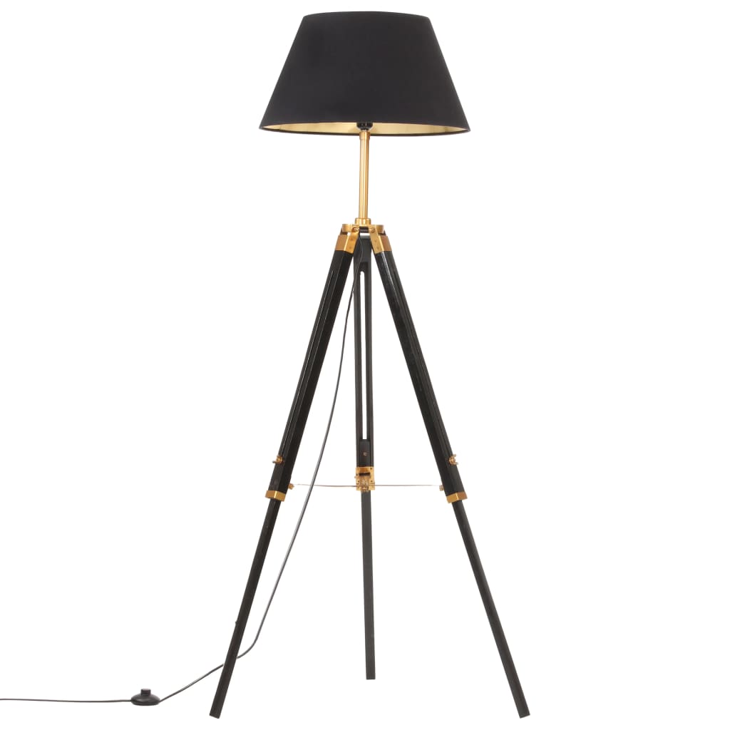 vidaXL Lampă de podea trepied, negru și auriu, 141 cm, lemn masiv tec vidaXL Lampă de podea trepied, negru și auriu, 141 cm, lemn masiv tec
