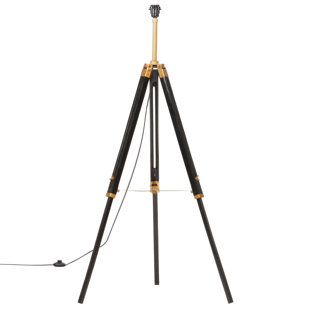 vidaXL Lampă de podea trepied, negru și auriu, 141 cm, lemn masiv tec vidaXL Lampă de podea trepied, negru și auriu, 141 cm, lemn masiv tec