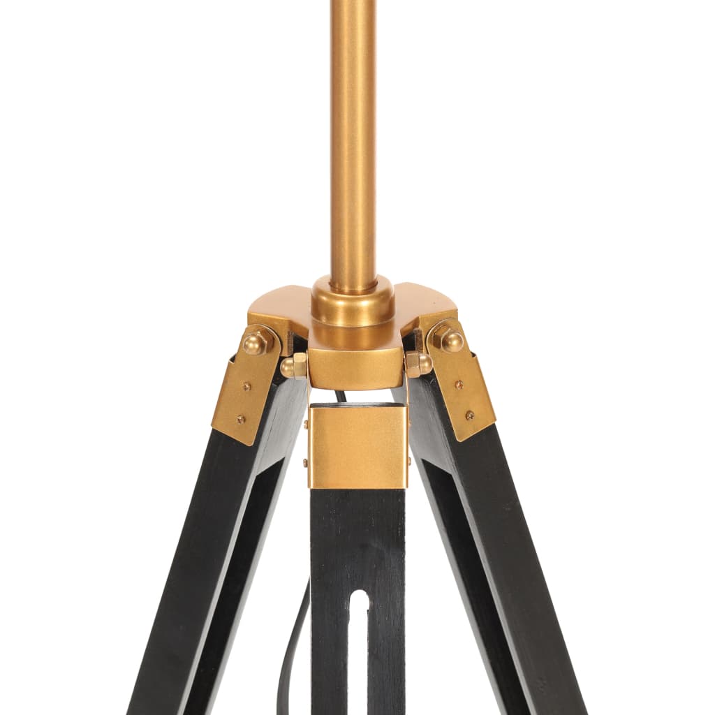 vidaXL Lampă de podea trepied, negru și auriu, 141 cm, lemn masiv tec vidaXL Lampă de podea trepied, negru și auriu, 141 cm, lemn masiv tec
